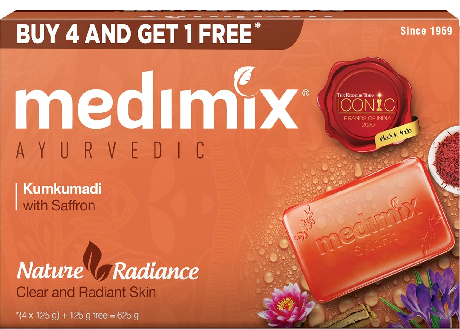 Medimix Ayurvedic Kumkumadi Bathing Soap Bar With Saffron | Kesar | For Moisturising & Radiant Glow | Herbal | Natural | Paraben-Free & Sulphate-Free | 100% Vegan | 125Gm (Buy 4 & Get 1 Extra Combo Pack) Medimix Ayurvedic Kumkumadi Bathing Soap Bar With Saffron | Kesar | For Moisturising & Radiant Glow | Herbal | Natural | Paraben-Free & Sulphate-Free | 100% Vegan | 125Gm (Buy 4 & Get 1 Extra Combo Pack)