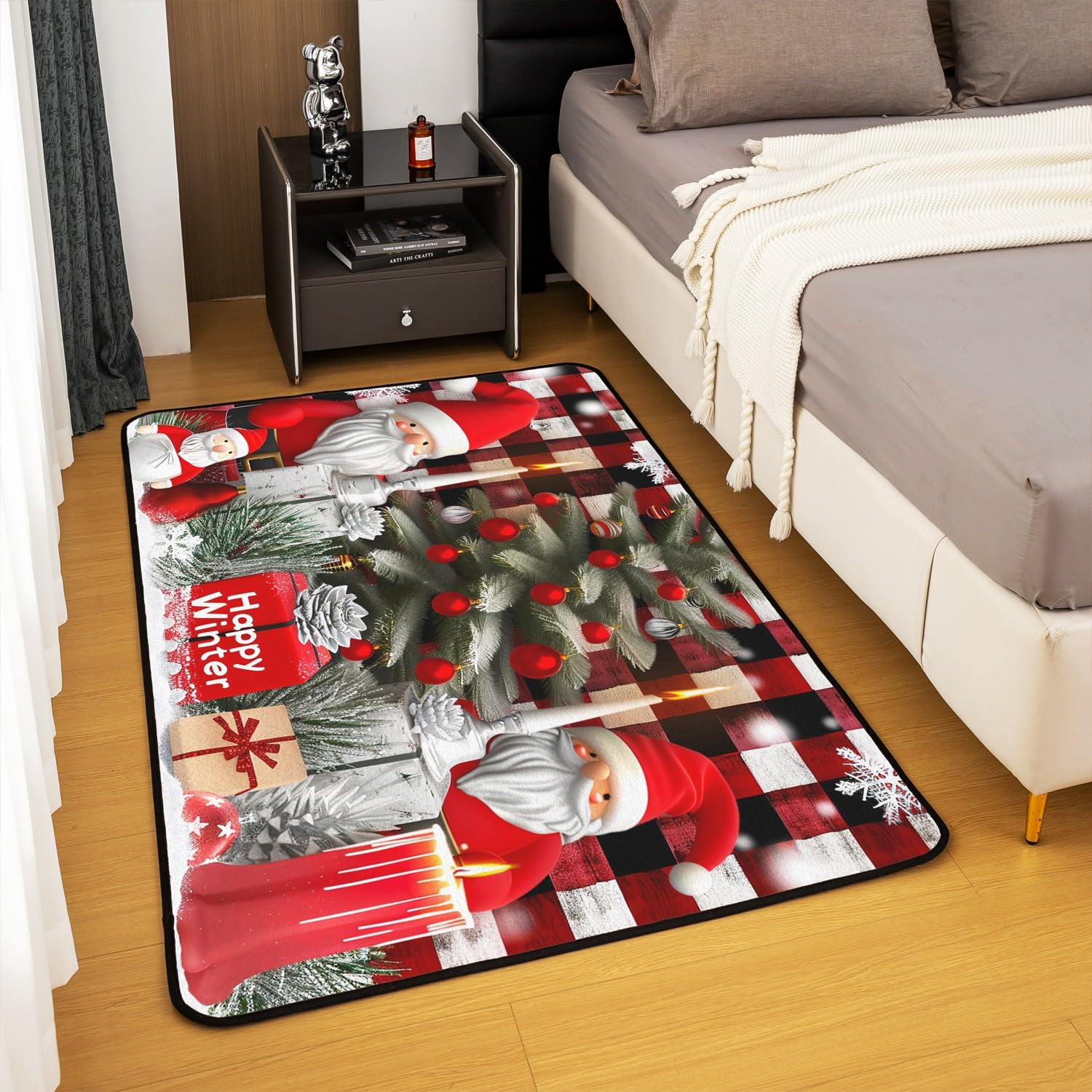 Dywan choinkowy 150 x 200 cm Święty Mikołaj płatek śniegu wewnętrzna mata podłogowa Boże Narodzenie geometria krata dekoracyjny dywan Boże Narodzenie krasnal salon dywany szczęśliwa zima dekoracja
