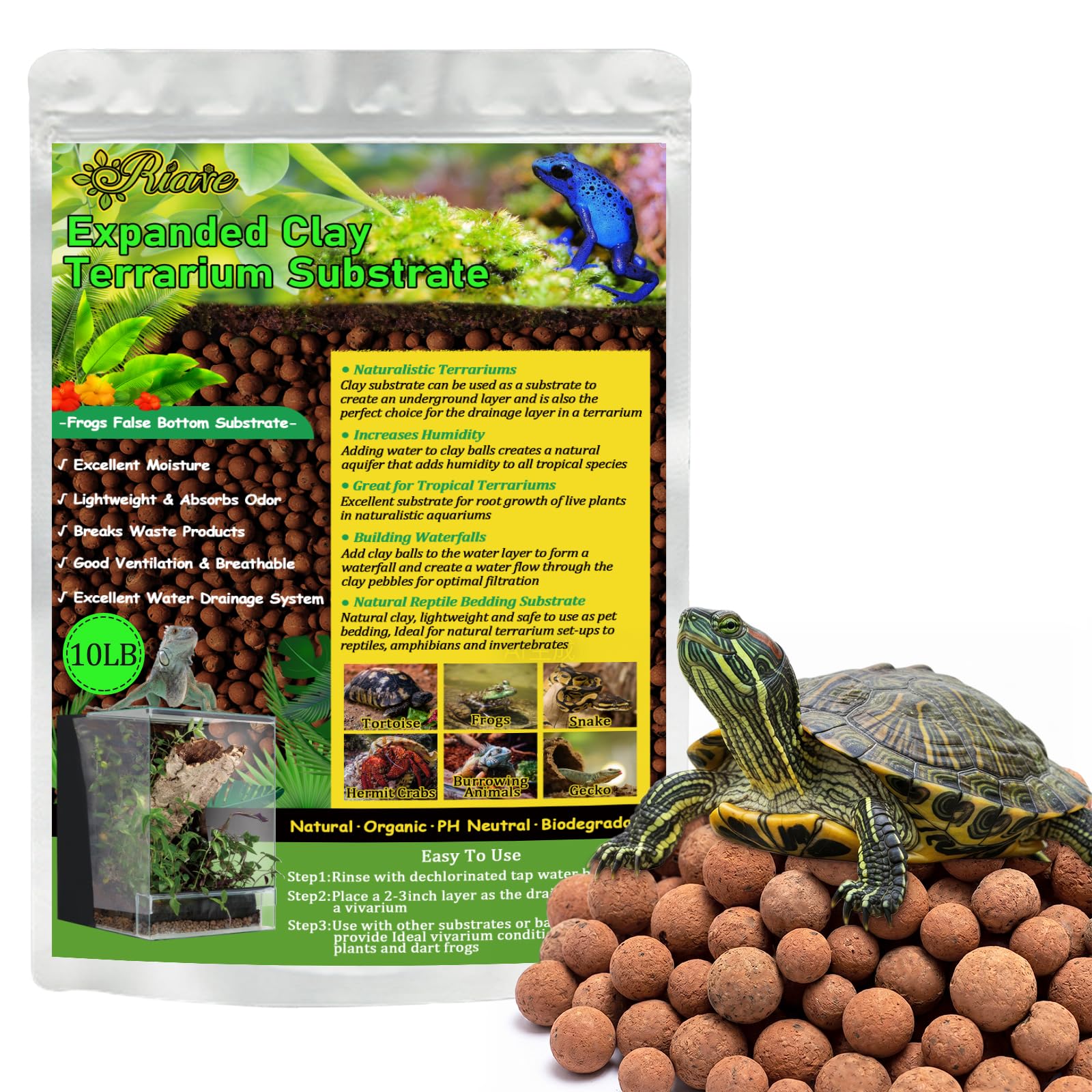 Riare 10LBS Expanded Clay Balls Terrarium Substrate for Reptiles