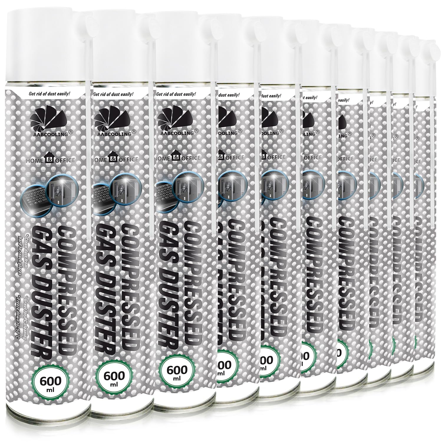 AABCOOLING Home&Office 10x 600ml Aire Comprimido – Para Hogar y Oficina, Limpieza de Ordenadores, Portátil, PC, Impresora, Consola, Soplador de Polvo, Purificador, Aerosol, K1