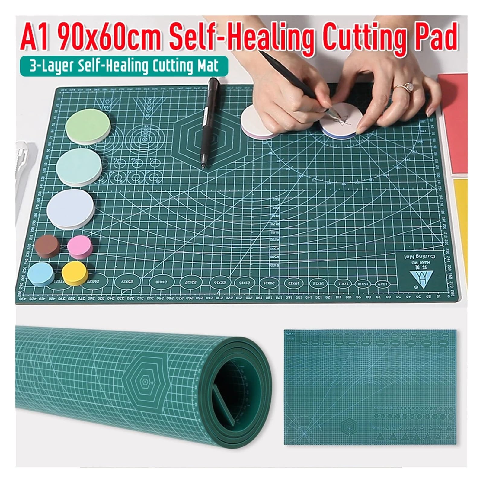 Self Healing Sewing Mat Self Healing Double-Sided Cutting Mat A1 Gridded PVC Cutter Pad for DIY Office School Quilting Sewing Leather Craft Projects