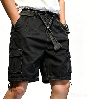 Camo Cargo Shorts for Men Relaxed Fit Work Shorts Casual Outdoor Cotton Shorts with Multi-Pocket No Belt