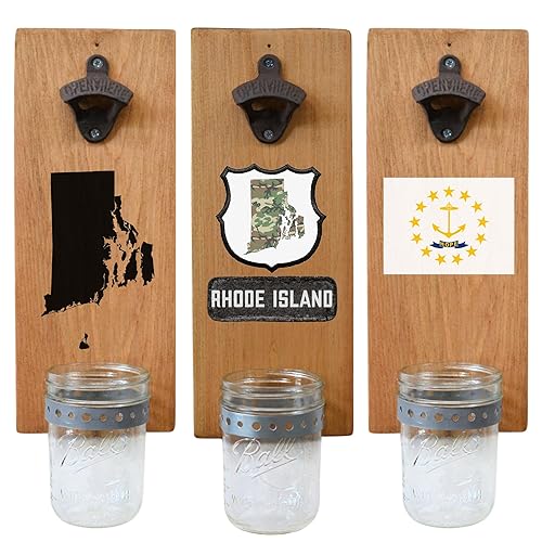 Rhode Island - Abridor de botellas de cerveza hecho a mano con atrapasuros, regalo de cerveza para él o ella, abrebotellas de pared RI - Decoración