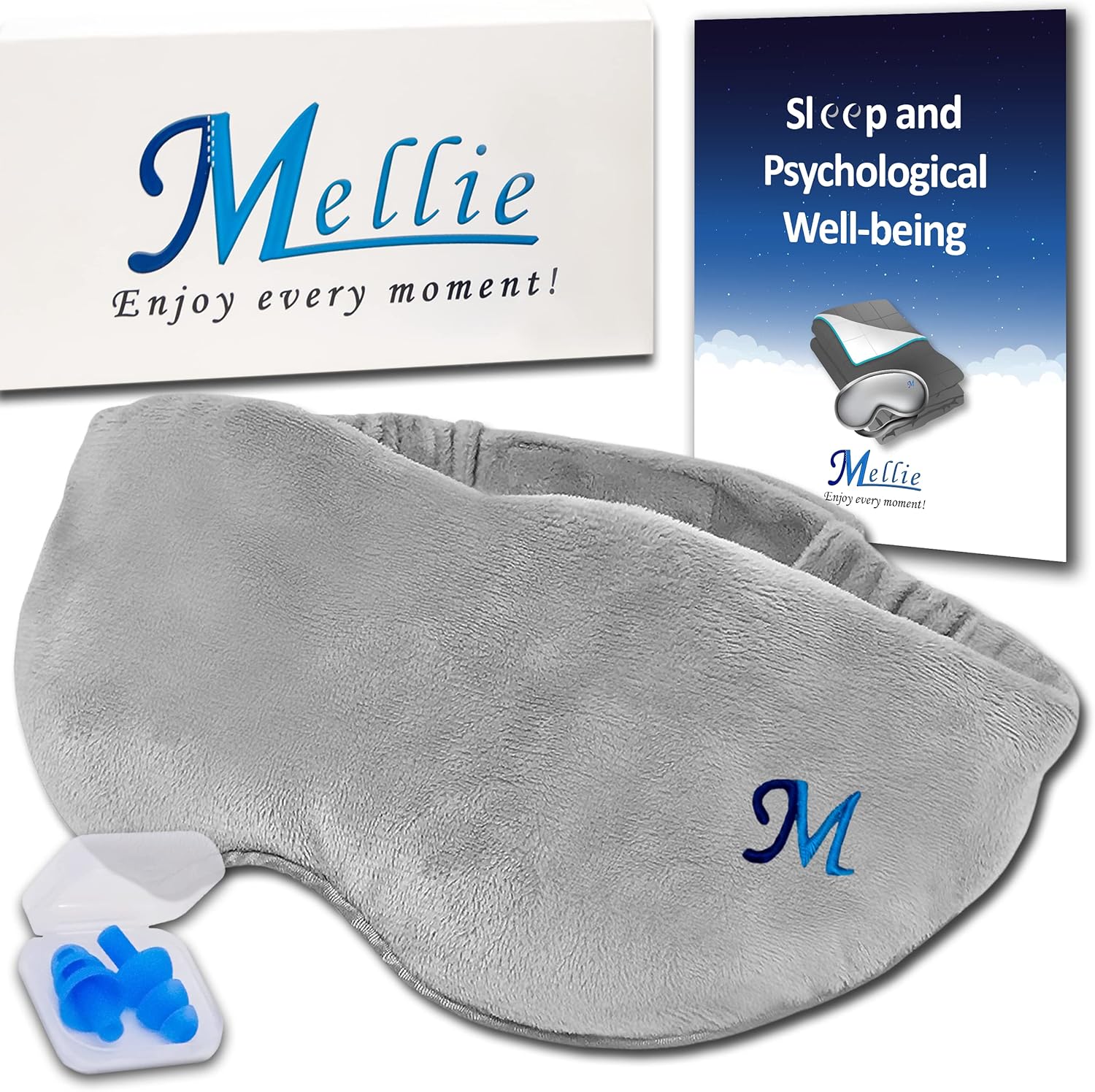 Mellie Weighted Sleep Mask for Women & Men (360g/0.8lb) with Earplugs, Weighted Bamboo Eye Mask