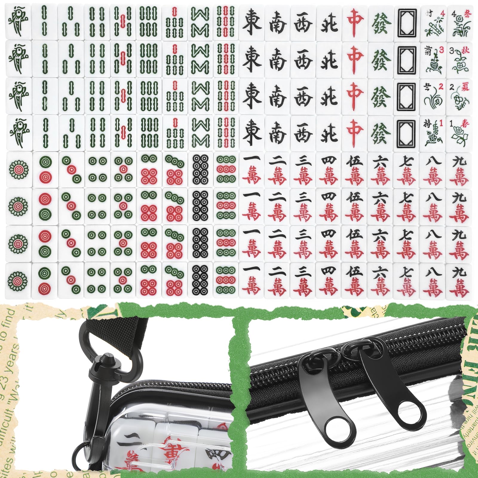 Abbylike Mini Chinesisches Mahjong Set, 144 Fliesen Tragbares Mahjong Komplettset mit Crossbody-Tasche & 2 Würfeln, authentisches Reisespiel für Erwachsene & Familie für Outdoor-Spaß, Reisen