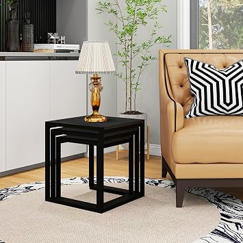 Nesting Coffee Table Set of 3, Stacking Metal Side Tables, Black