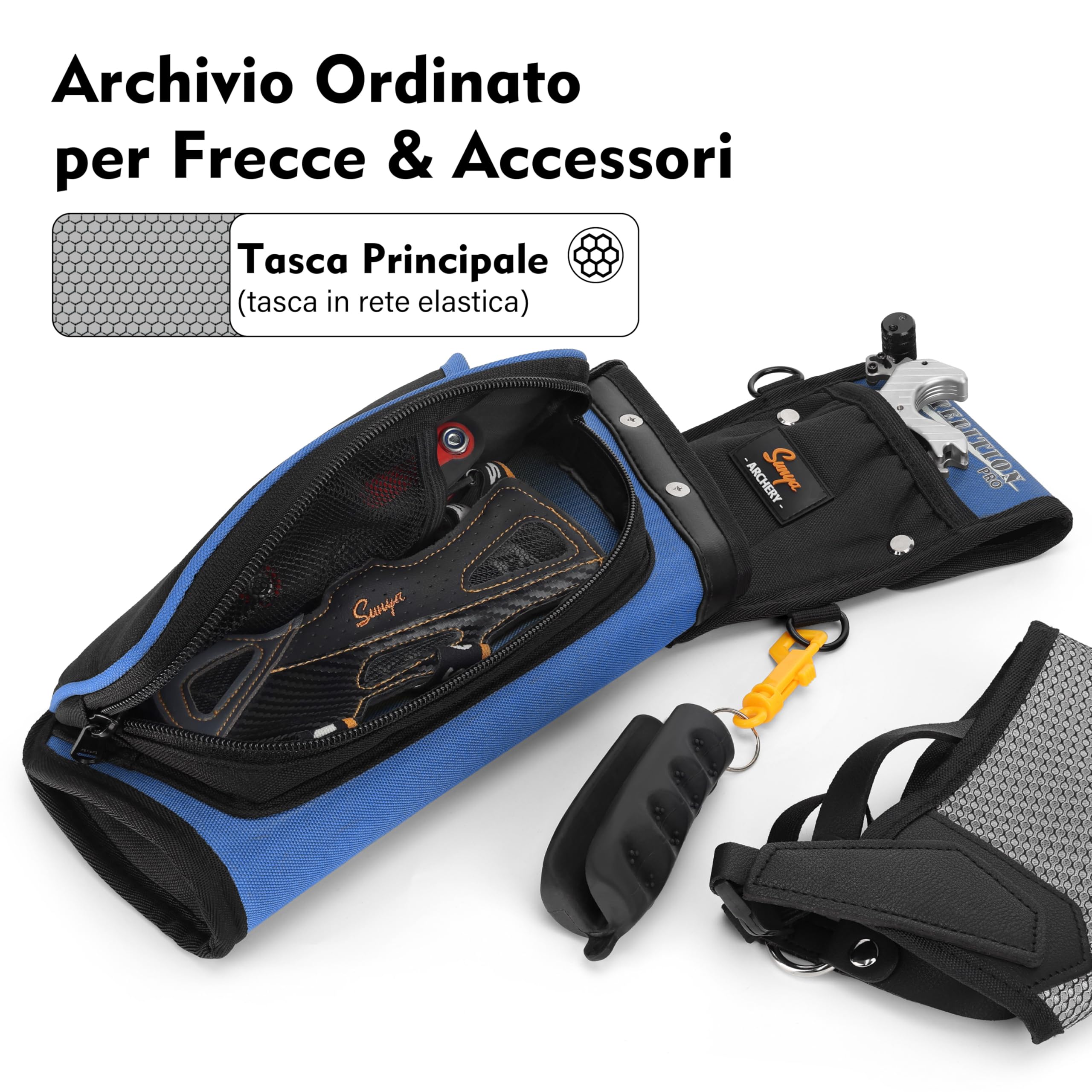 Sunya X510 Faretra da Fianco per Campo e Competizione | Faretra per arcieri silenziosa a 3 Slot con Sistema di archiviazione Robusto (42x18cm)