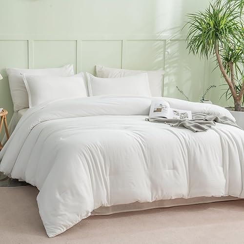 Miniatura 2 de Andency Juego de edredón blanco tamaño matrimonial, juego de edredón bohemio para cama de tamaño matrimonial, juego de ropa de cama de 3 piezas