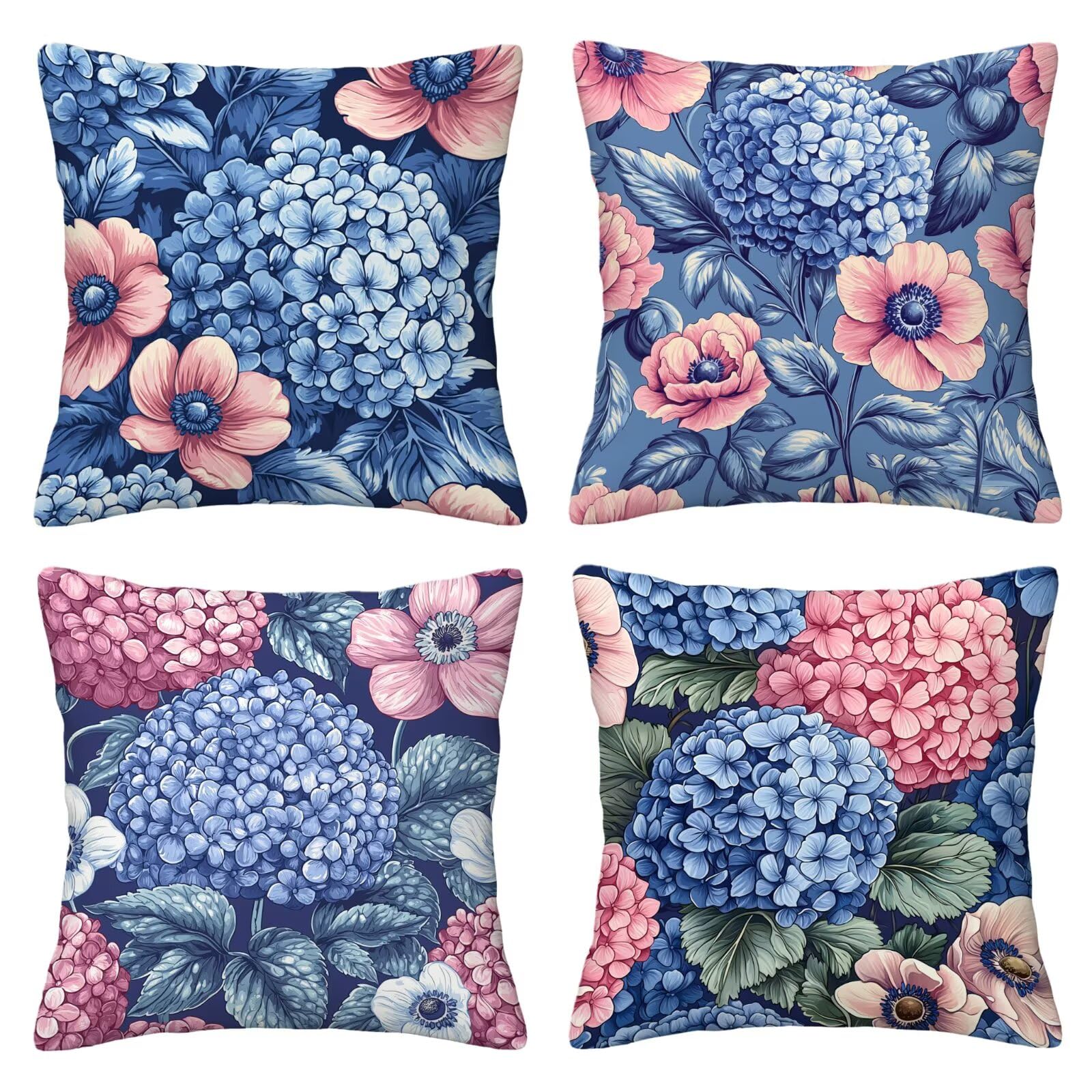 Kissenbezug 55x55 Blau 4er Set Samt Kissenbezüge Blume Zierkissenbezug Kissenhülle Dekorative Weiche Quadratische Dekokissenbezug Sofakissenbezug Couchkissen für Deko Schlafzimmer Wohnzimmer P-49