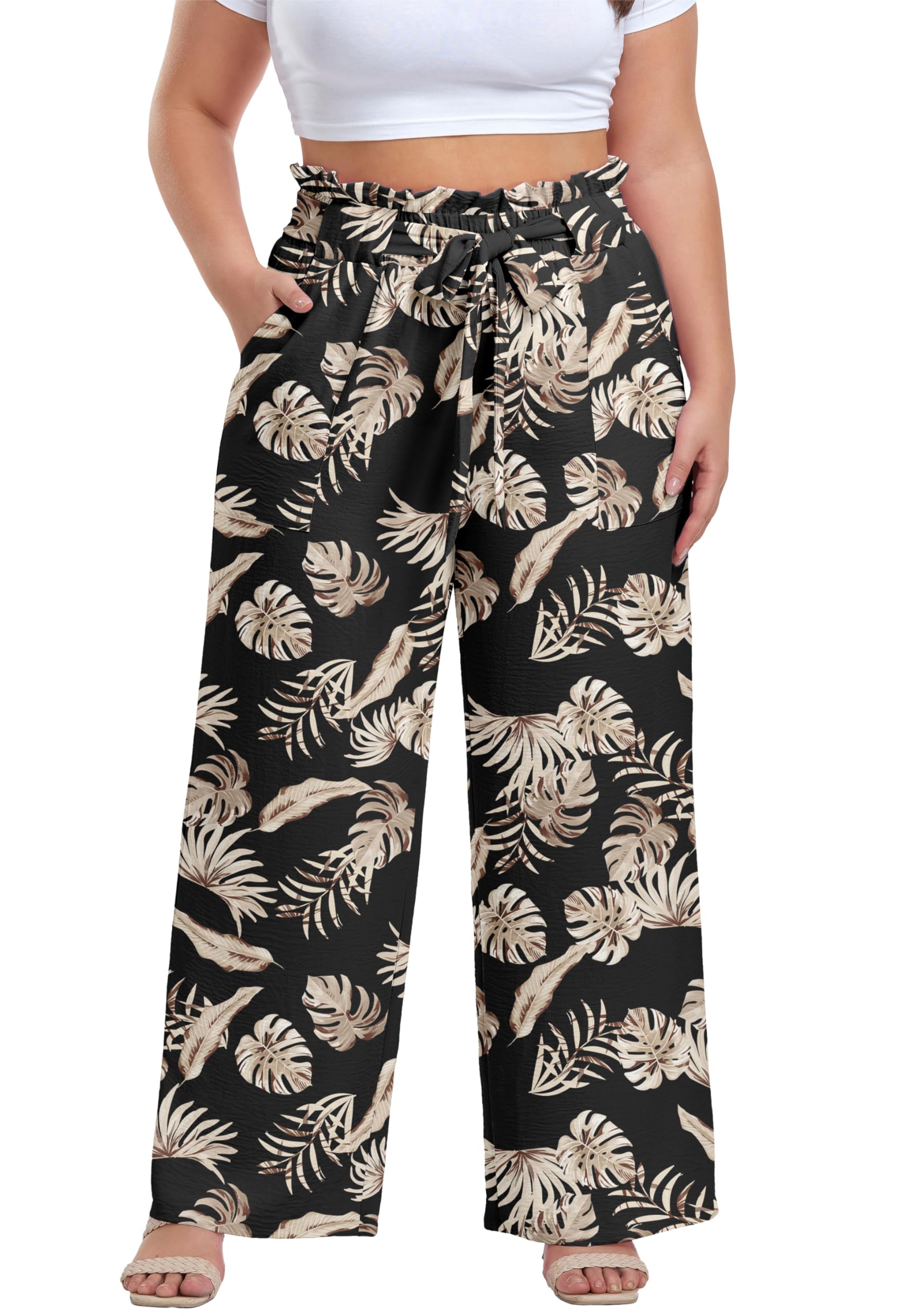 OLRIK Plus Size Pants for Women High Waisted Wide Leg Casual Palazzo Pants