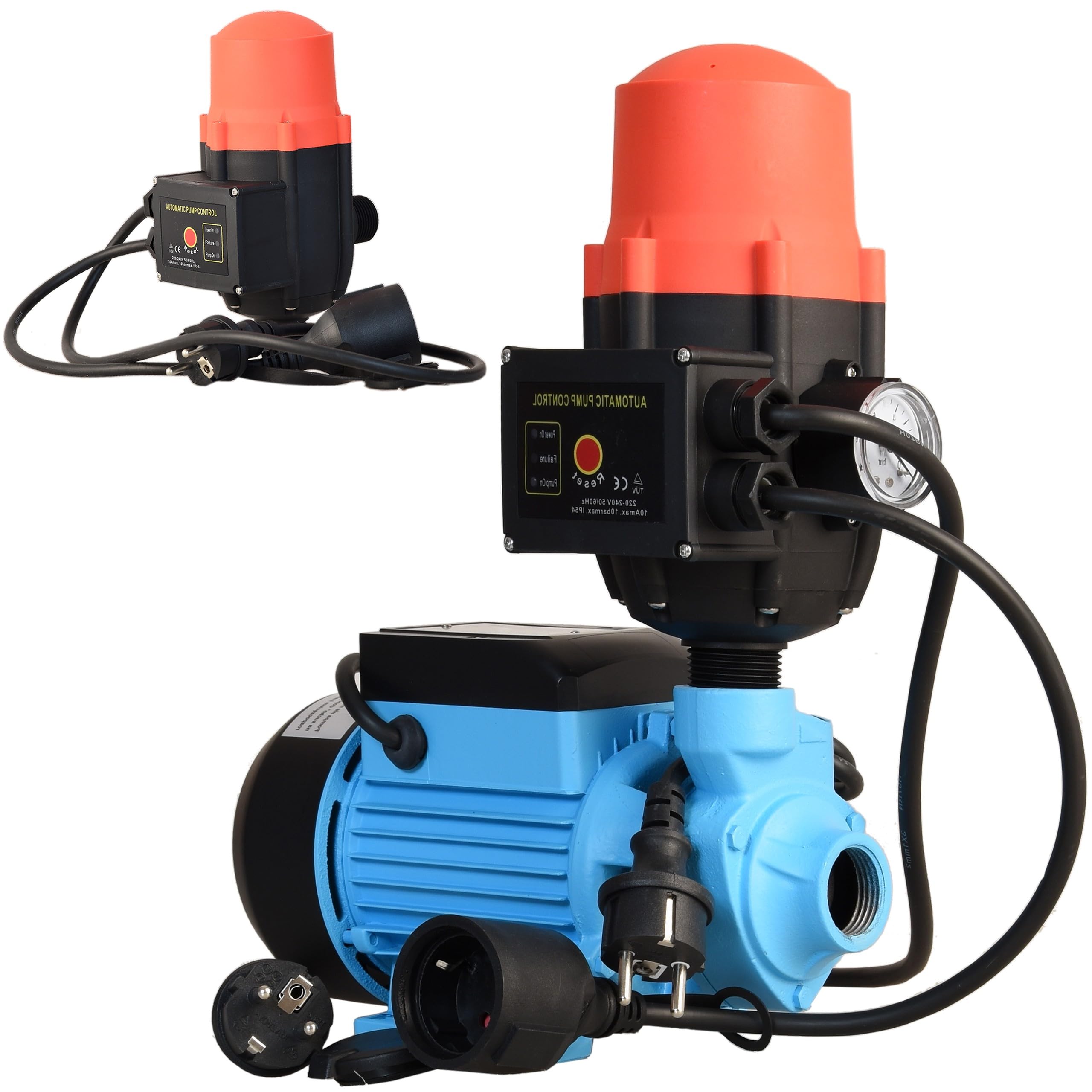 Pompa dell'acqua QB 60 con Pressostato Elettronico BRIO CSK 21 - Pompa da Giardino (370 W, 2100 l/h, altezza di mandata 39 m) - Comando per Pompa - Regolazione Pressione - Protezione Marcia a Secco