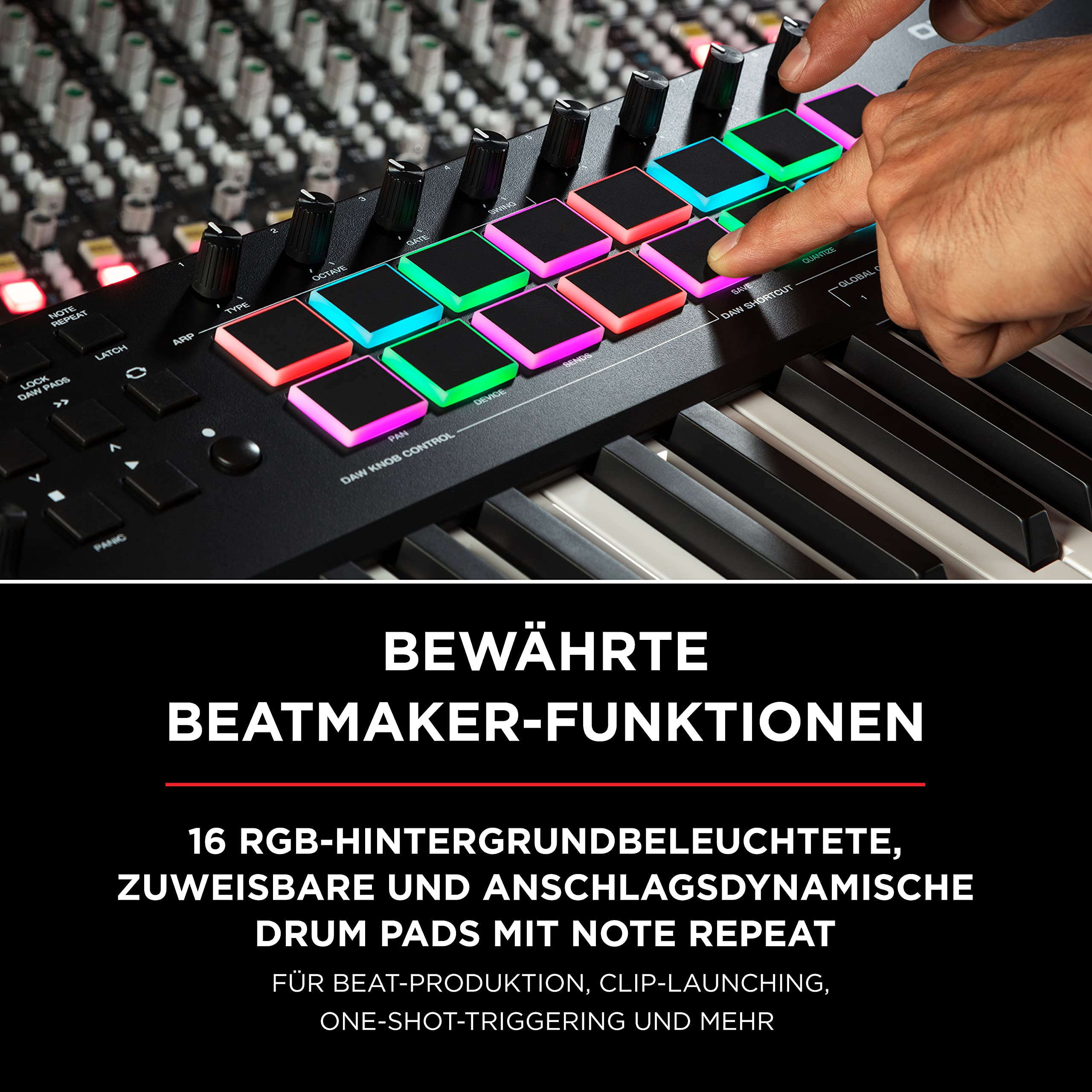 M-AUDIO Oxygen Pro 61 – 61-Tasten USB MIDI Keyboard Controller mit Beat Pads, MIDI-zuweisbaren Drehreglern, Tasten und Fadern und Native Instruments Soundpaket (NKS Integration)