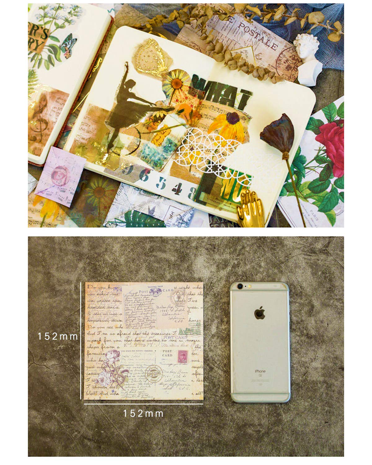 Zestaw materiałów do tworzenia kartek z dziennikiem śmieci, od CATaireen, scrapbooking, zdobienia, kolaż, decoupage sztuka rzemiosło dla dorosłych, duży notatnik podróżny TN, vintage, złoty papier Washi, efemera, opakowanie 120 szt