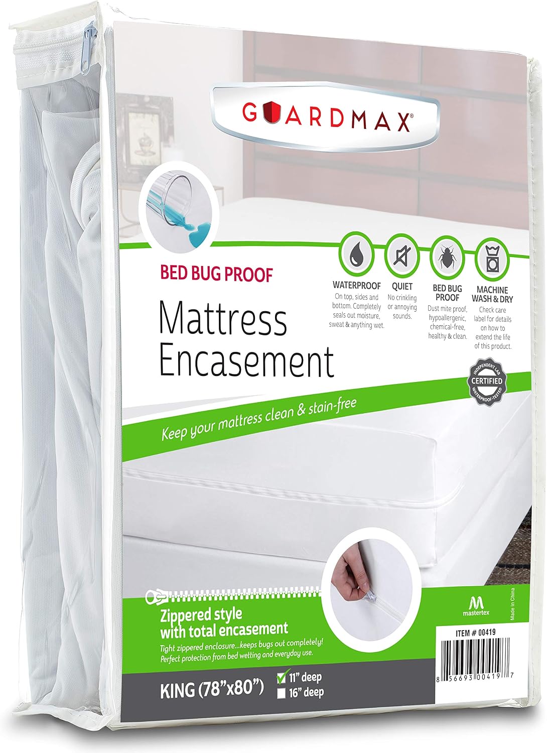 Guardmax Mattress Protector Cover Zippered | 100% Waterproof Zippered Encasement | Soft, Healthy and Breathable | (King 78" x80)