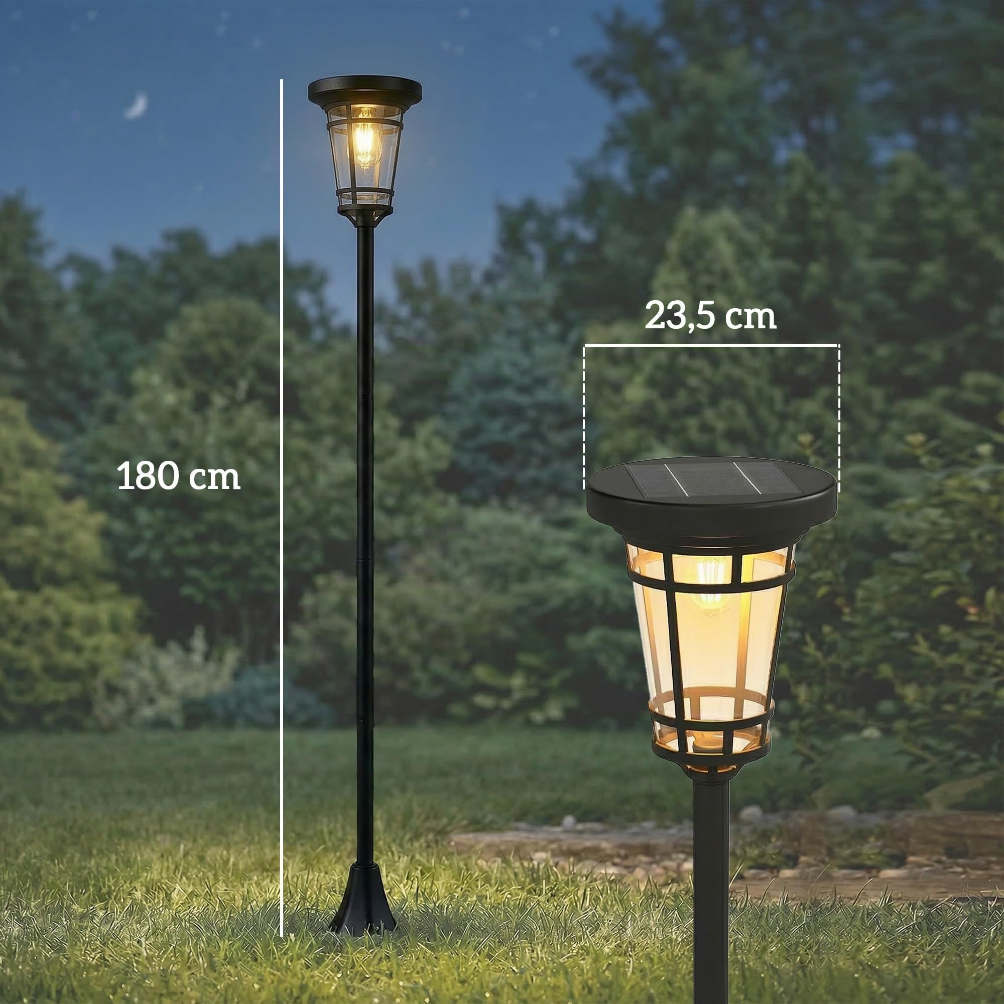 Outsunny Solar Laterne 2er-Set Stehleuchte 180cm Höhenverstellbar Außen | Gartenlaterne, 2 Helligkeitsmodi, Lichtsensor Schalter, IP44, für Garten Balkon, Solar Laternen, Solarlampen, Solarlaterne