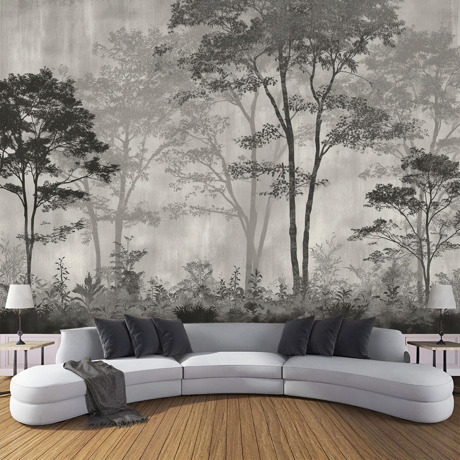 CDXNORA 3D Panoramic Custom Wallpaper Mural Retro Landscape Pattern,Grey 300×210cm,Forest Trees Wallpaper Mural, Living Room, Bedroom, Office Home Decoration