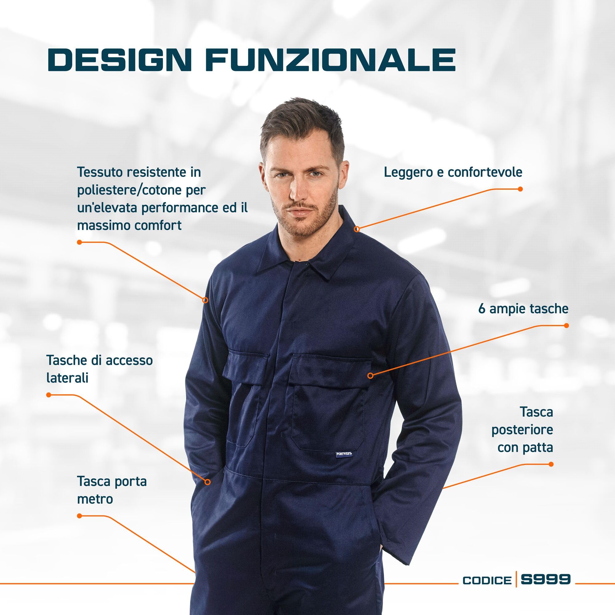 Portwest S999 Kombinezon Euro Work, Granatowy, Dlugo, Rozmiar XL