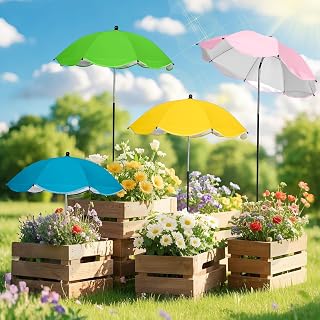 WYRJXYB 4 Pack 26" Plant Umbrellas - Adjustable Height & Angle Sun Shade for Outdoor Plants, Garden Beds, Potted Flowers