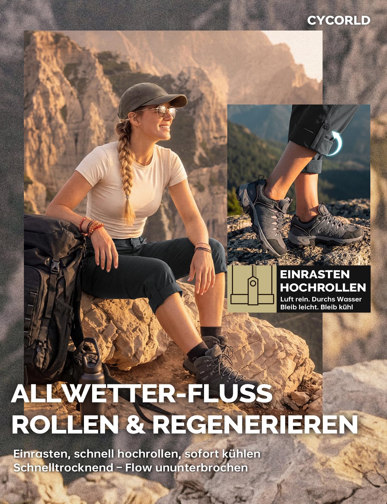 Cycorld Damen-Wanderhose-Zip-Off-Trekkinghose, Atmungsaktiv Wanderhose Damen Schnell Stretch Trekkinghose Abnehmbar Zip Off Outdoorhose Sommer Hiking Pants Funktionshose
