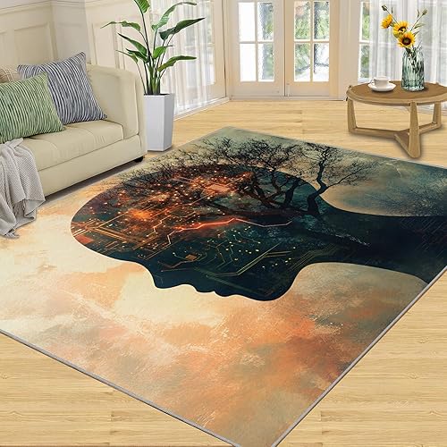 Cyberpunk Brain Rugs for Bedroom, Cyberpunk Area Rug, Modern Creativity Rugs for Living Room, Indoor Non-Slip Rug, Machine Washable Carpet for Front