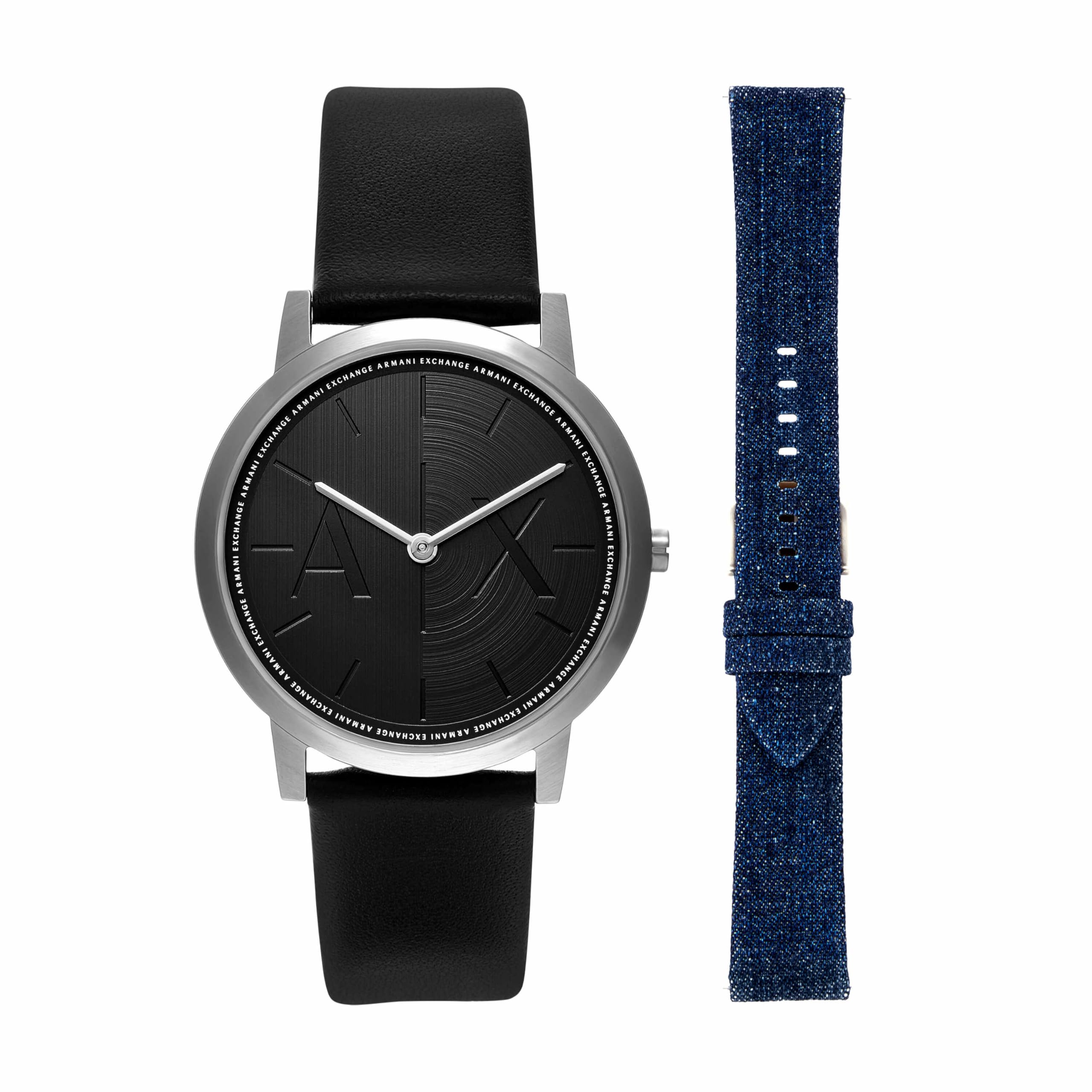 Amazon.co.jp: Armani Exchange メンズ 二針 ブラックレザーウォッチ