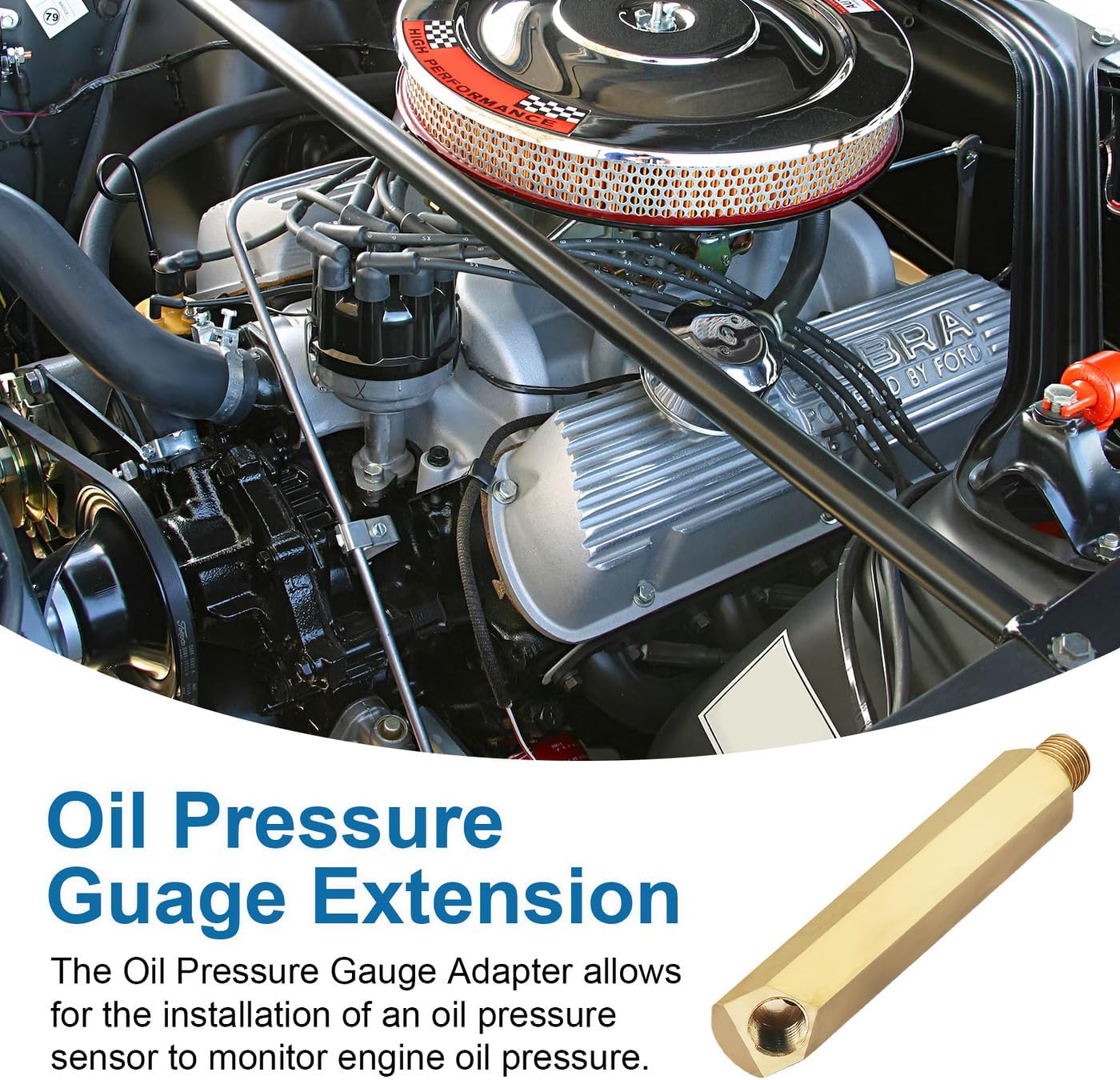 Oil Pressure Guage Adapter, Oil Sending Unit Extension fit for 260 289 302 351 V8 Windsor Engine 1/4in NPT 115mm Length