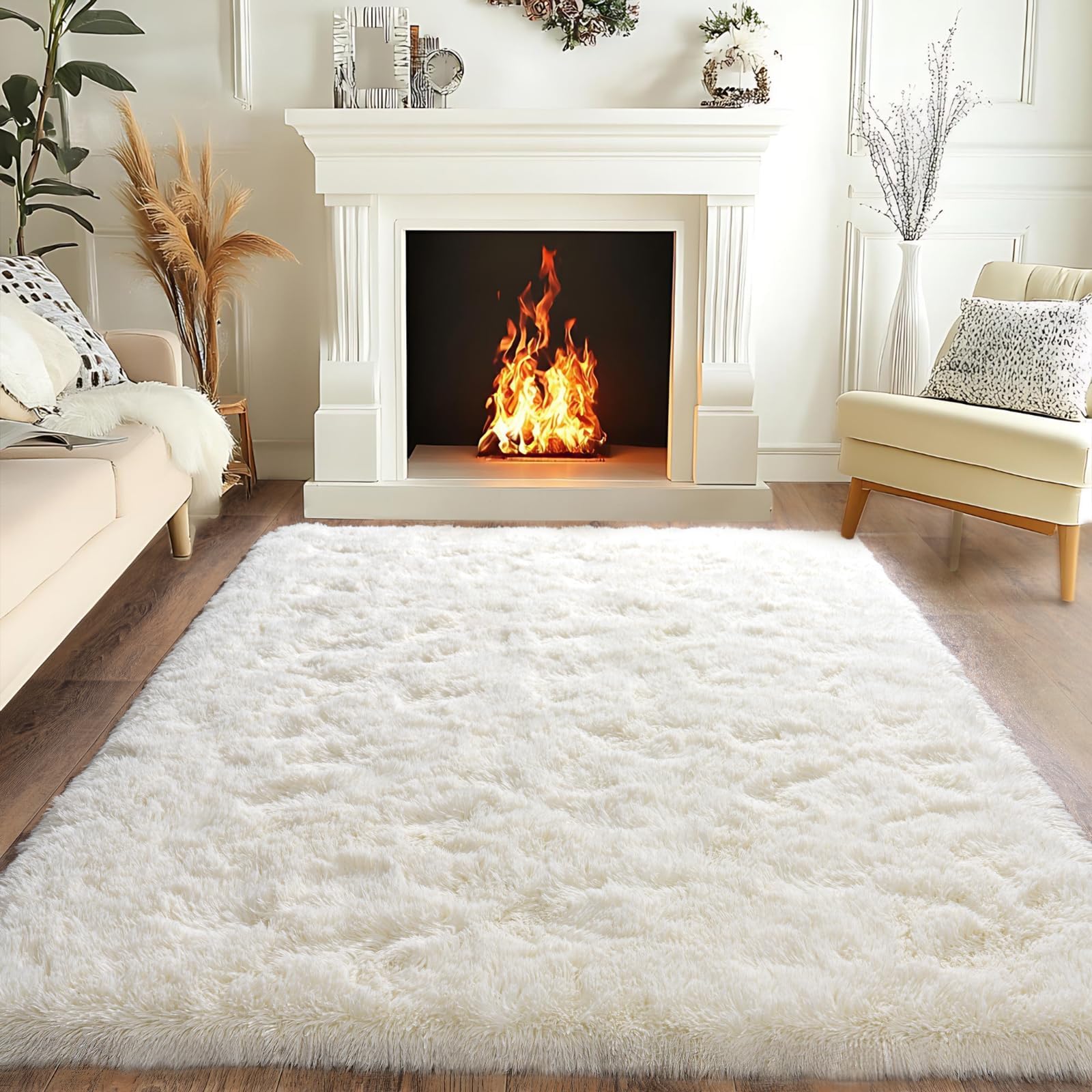 BSGIFT Flauschiger Teppich Wohnzimmer, Modern Shaggy Hochflor Wohnzimmerteppich Bettvorleger High-Pile Carpet rutschfest für Schlafzimmer Kinderzimmer