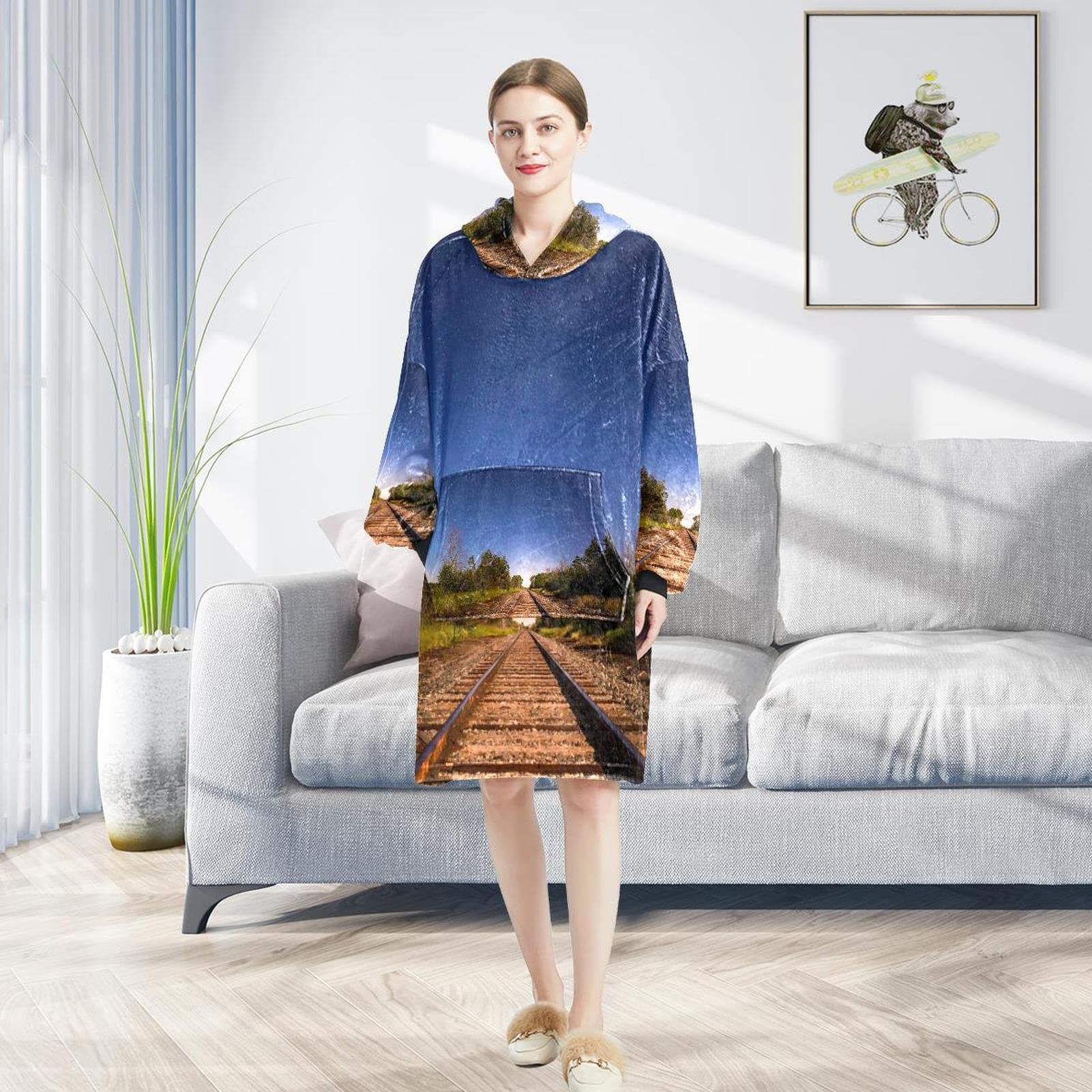 Bluza z kapturem z motywem toru pociągowego, oversize z kapturem dla kobiet, wygodna bluza, wielobarwny, rozmiar uniwersalny