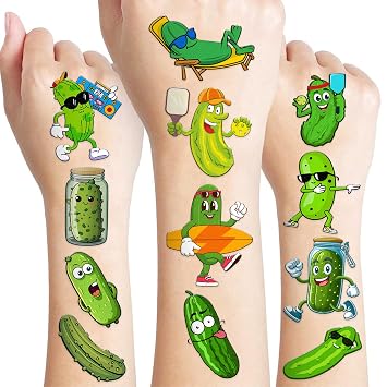 96 PCS Funny Pickle Pre-cut Temporary Tattoos for Kids