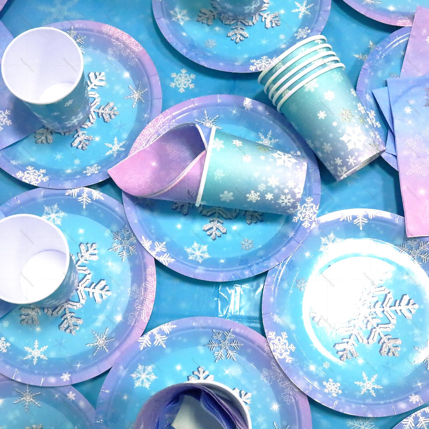 61 Pz Frozen Stoviglie Decorazioni, Stoviglie per Feste di Frozen, Piatti Fiocchi Neve, Bicchieri, Tovaglioli e Tovaglie, per Decorazioni Frozen Compleanno, Feste Natale Forniture
