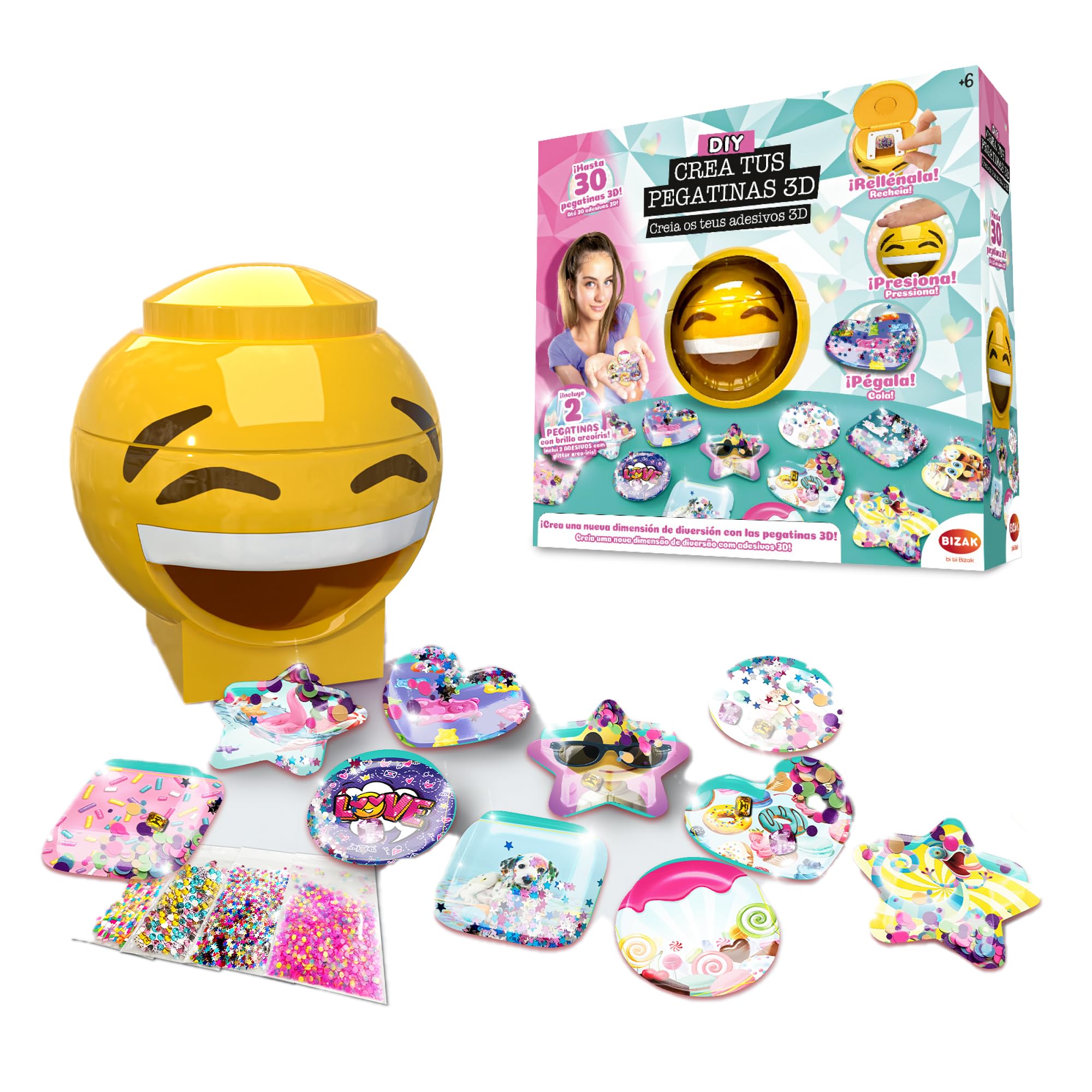 Bizak 63332665 Machine de création d'autocollants 3D avec autocollants, avec fonds et pierres à coller où vous voulez, cadeau pour les filles et les garçons de plus de 6 ans