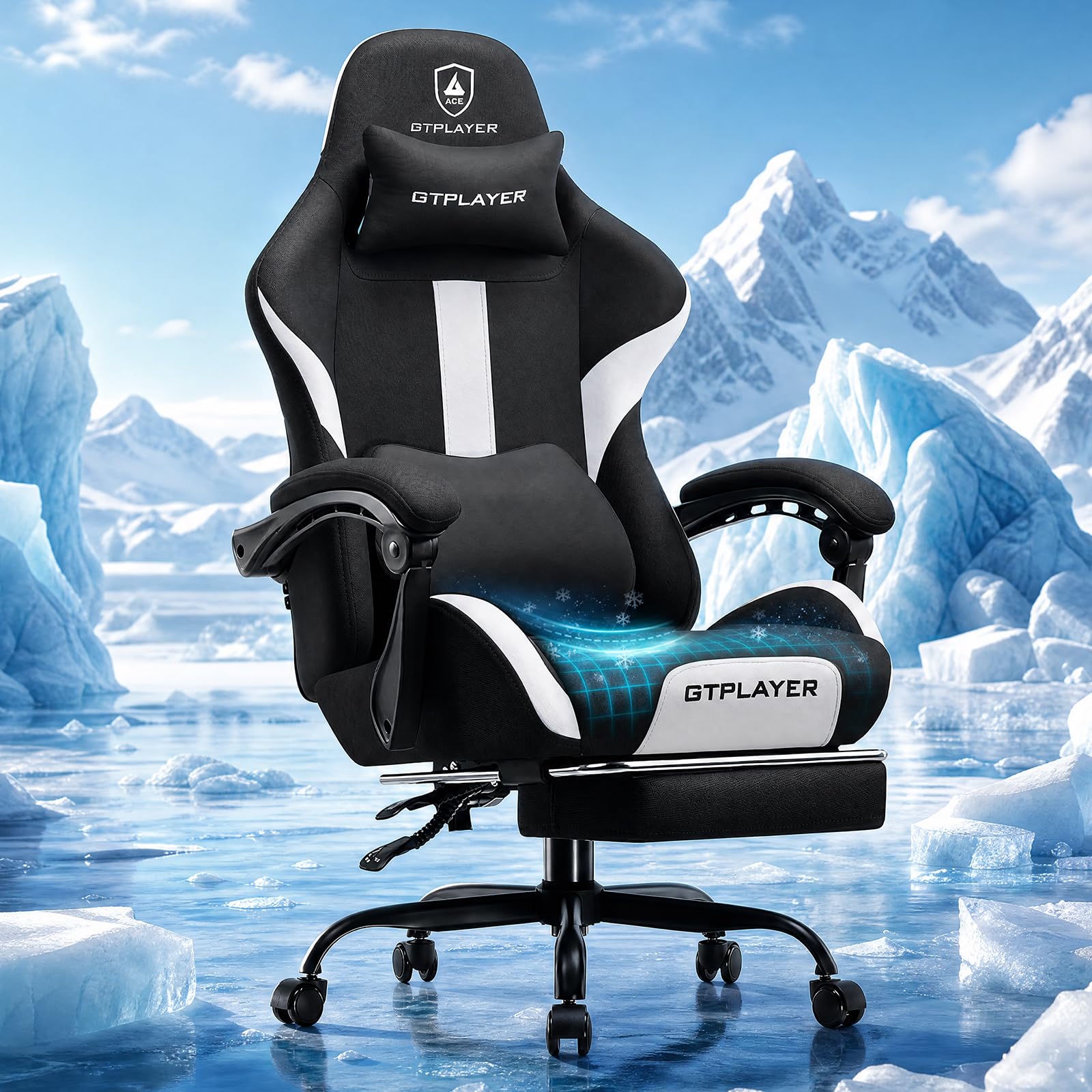 GTPLAYER Gaming Stuhl, Gamer Stuhl, Atmungsaktiver Bürostuhl aus Hochwertigem Stoff, Ergonomischer PC-Stuhl, Verstellbarer und Drehbarer Schreibtischstuhl 150KG, schwarz