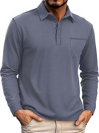 HMIYA Men Polo Shirt Long Sleeve Men Button Collar Cotton Polo Shirt Basic Polo Shirt SweaterGolf Casual T-Shirt