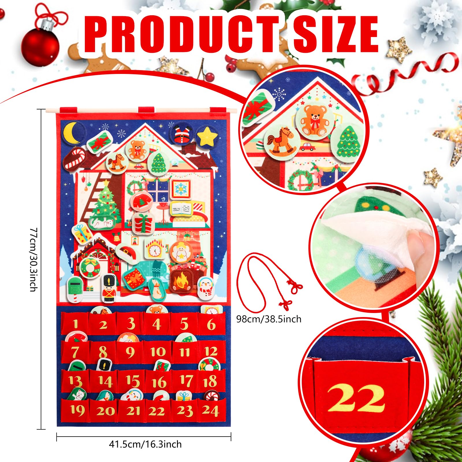 Calendrier De L'Avent 2025 En Feutre 24 Pochettes + Décorations Peluche - DIY, Réutilisable - 10
