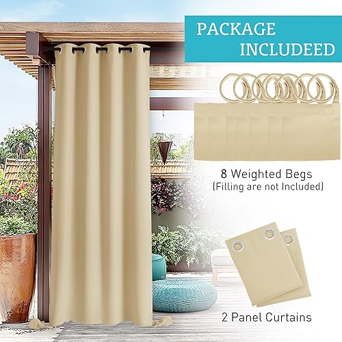 Vista 49 de RYB HOME Cortinas para exteriores resistentes al viento, bolsas con peso adjuntas, cortinas opacas de 84 pulgadas de largo, cortinas térmicas Beige