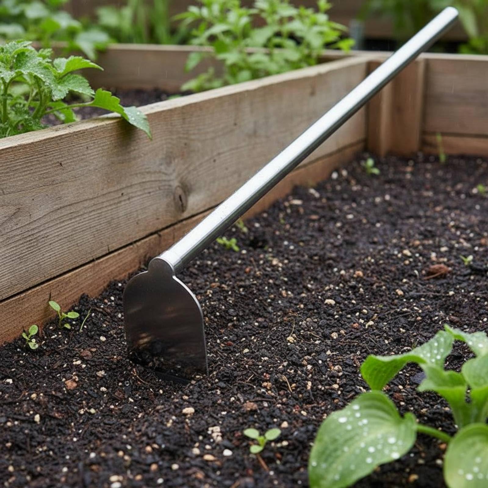 Herramienta de Jardinería de Mango Largo Gruesa Herramienta Jardinería Acero Inoxidable para Jardín, 10219-Acero Inoxidable De 10 Cm De Ancho, Azada Estrecha De Acero Completo De 1.2 Metros