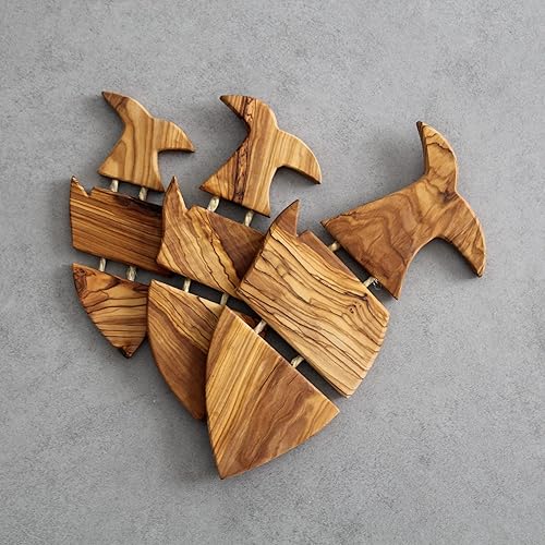 Miniatura 4 de Juego de 3 salvamanteles de madera de olivo en forma de pez, soporte resistente al calor, un posavasos hecho en Jerusalén, la Tierra Santa, la mejor