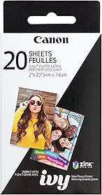 Canon IVY ZINK Papel adesivo fotográfico 5 x 7,6 cm, pacote com 20 folhas