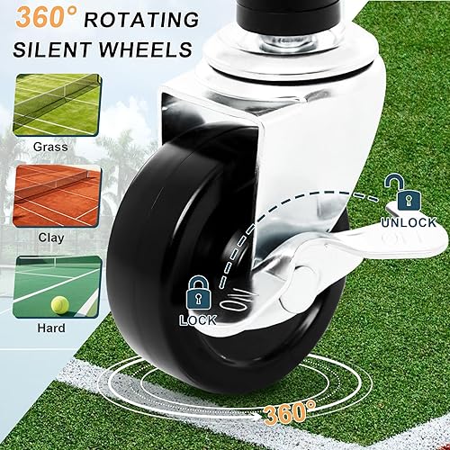 Miniatura 4 de Extra Large Tennis Ball Hopper, Holds 200 Balls, Foldable Tennis Ball Basket with Wheels & Removable Bag, Lightweight Pickleball Caddy Cart for