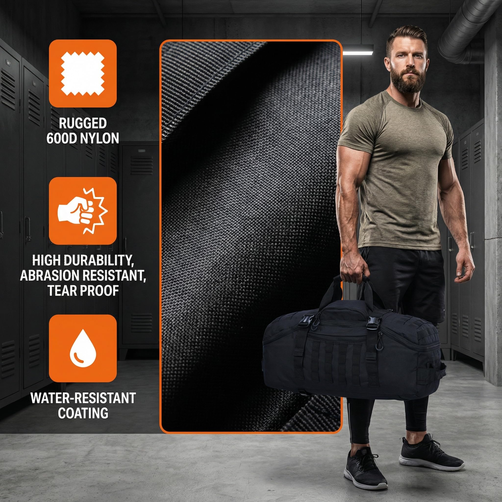 Zaino tattico 3 in 1 da palestra, borsa sportiva da viaggio per la notte, nero, 80L, Borsone | Funziona come borsa da gamma o zaino da moto, ideale per palestra, viaggi, campeggio, caccia e organizzazione degli attrezzi