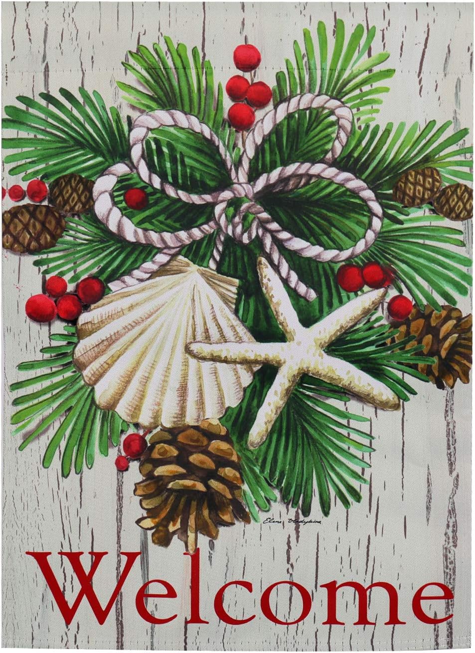Evergreen Flag Coastal Christmas Garden Flag 12.5 x 18 Inches Double Sided Outdoor Safe Holiday Welcome Flag for Gardens and Yards