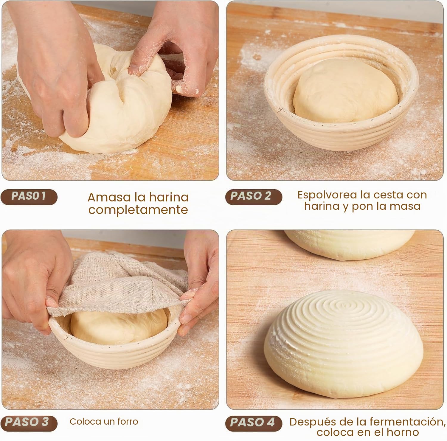 6 Cestas de fermentación redondas de mimbre, 6 pulgadas para pan | Mimbre natural, para masa de pan, fermentación artesanal de panadería