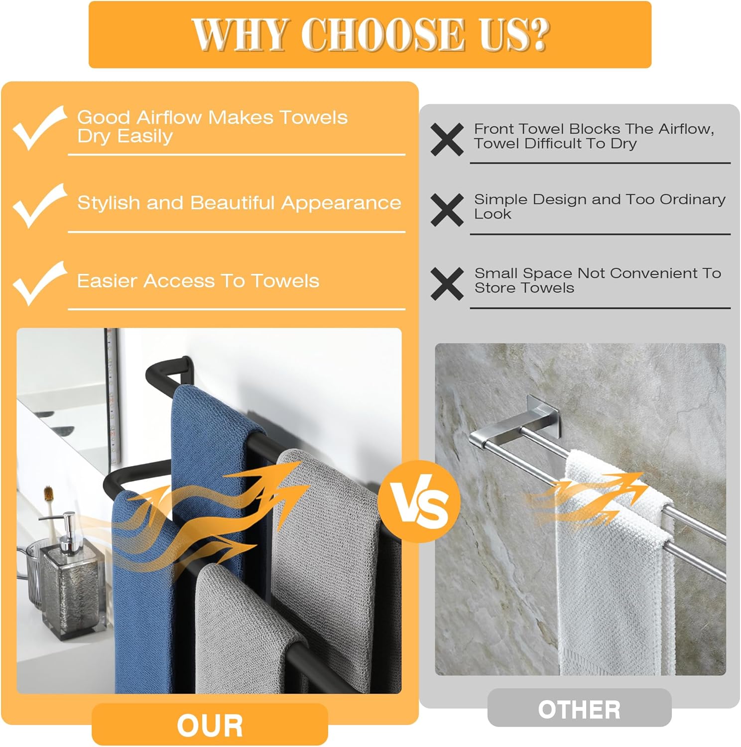 Alise Double Towel Bar,16 Inch Towel Racks for Bathroom, SUS304 Stainless Steel Towel Bar for Bathroom Wall,Quick Drying Bathroom Towel Holder Bath Towel Hanger,Matte Black