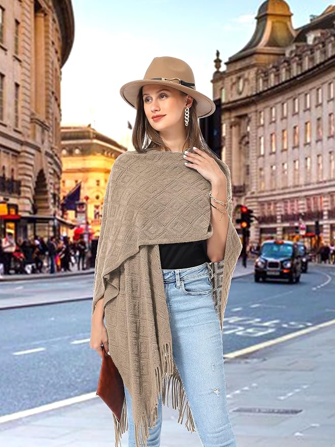 Pashmina con flecos para mujer estilo poncho miniatura 7