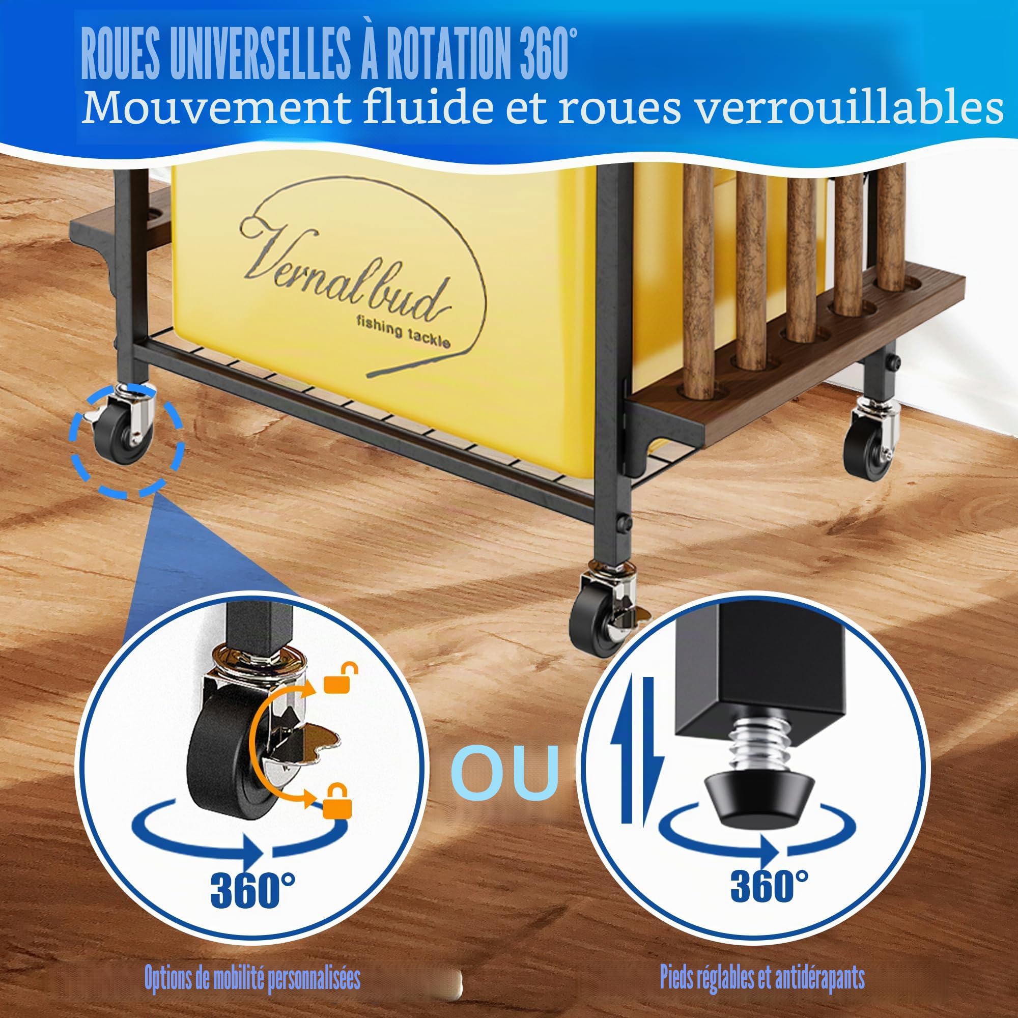 Support de canne à pêche pour garage, rotatif 360°, chariot de rangement pour matériel de pêche, cadeau homme/femme