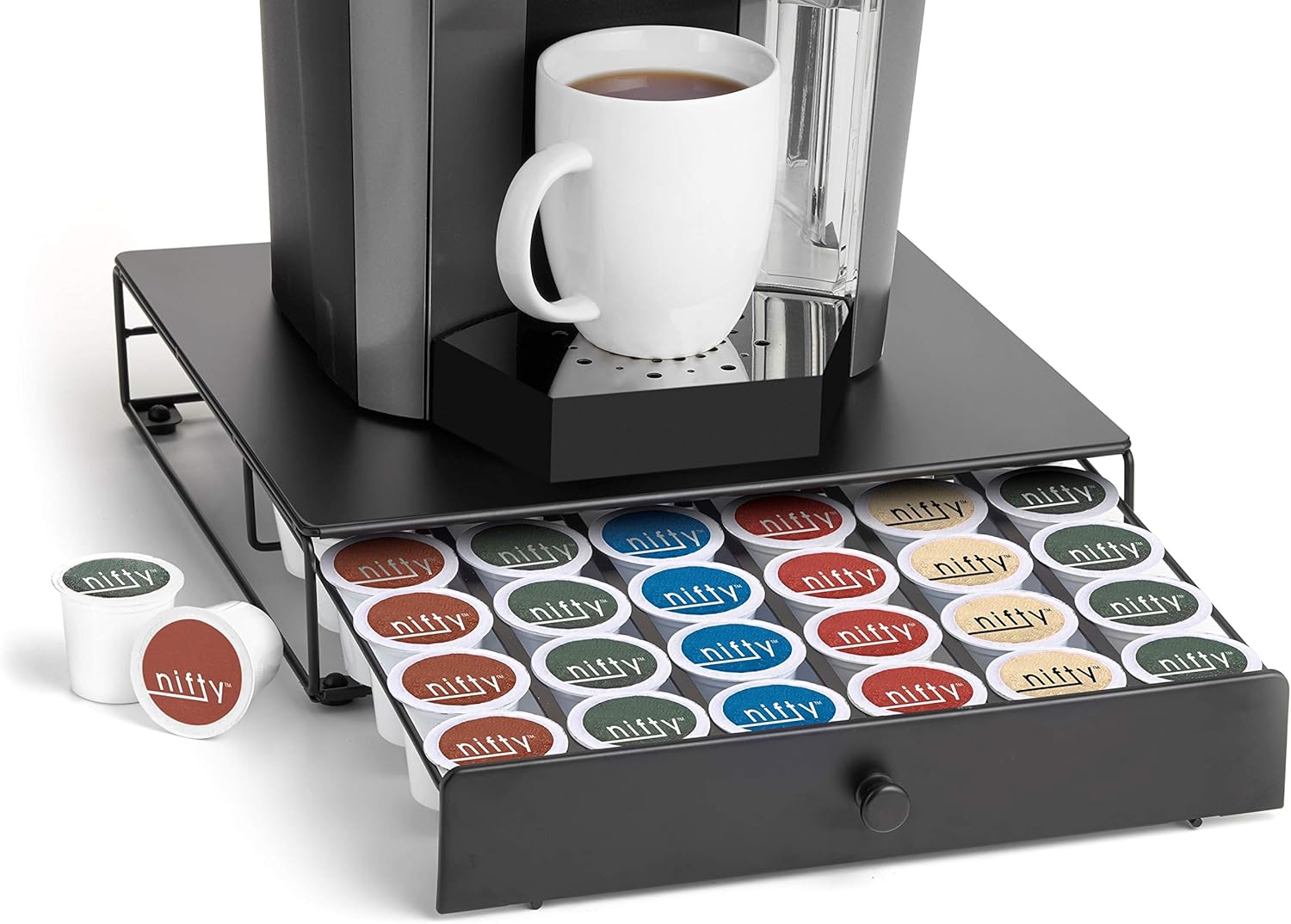NIFTY Solutions Under The Brewer Coffee Pod Holder. Holds 36 K Cup Pods. Space Saving Design Fits Under All At Home Keurig Brewers