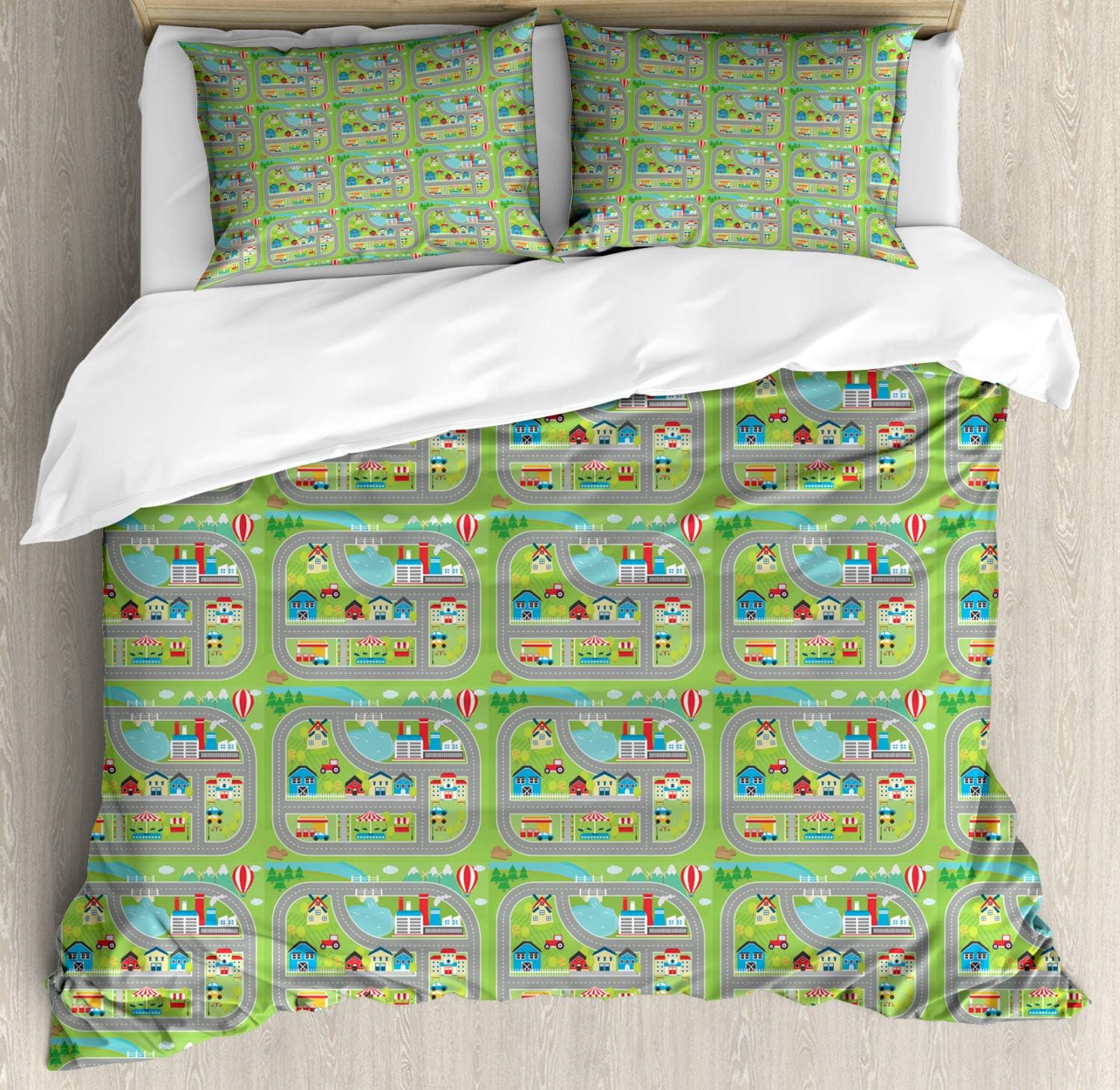 Ambesonne Geometric Duvet Cover Set, Hand Drawn Rhombus Motifs in Retro Colors with Tie Dye Effect Art Inspiration, Decorative 3 Piece Bedding Set with 2 Pillow Shams, King Size, Grey Teal