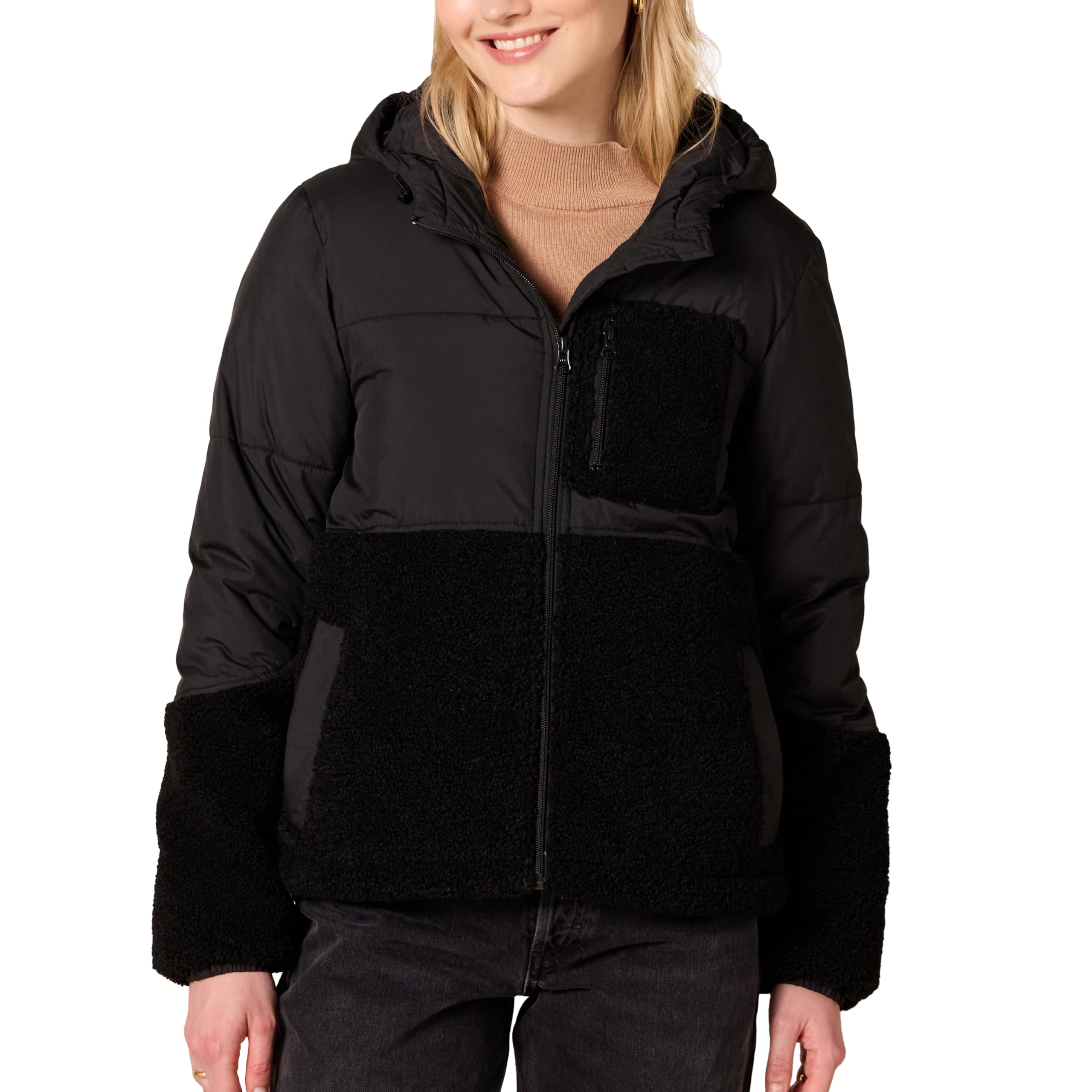 Amazon Essentials Piumino con Cappuccio in Pile Sherpa con Cerniera Integrale Donna