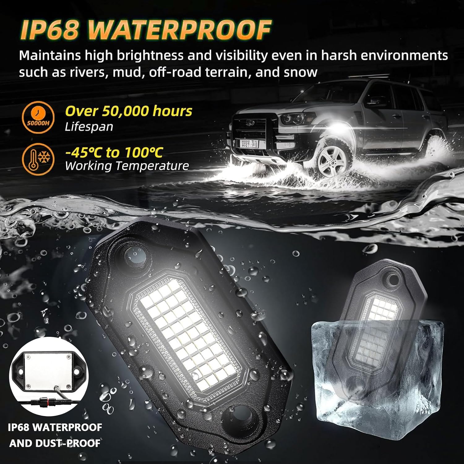 White Rock Lights,Haistyle LED Pure White Rock Lights Kit 4PCS with Switch Wire Harness Kit for Trucks UTV Off Road Boat ATV SUV Luces para Carro Super Bright High Power Light Waterproof Shockproof