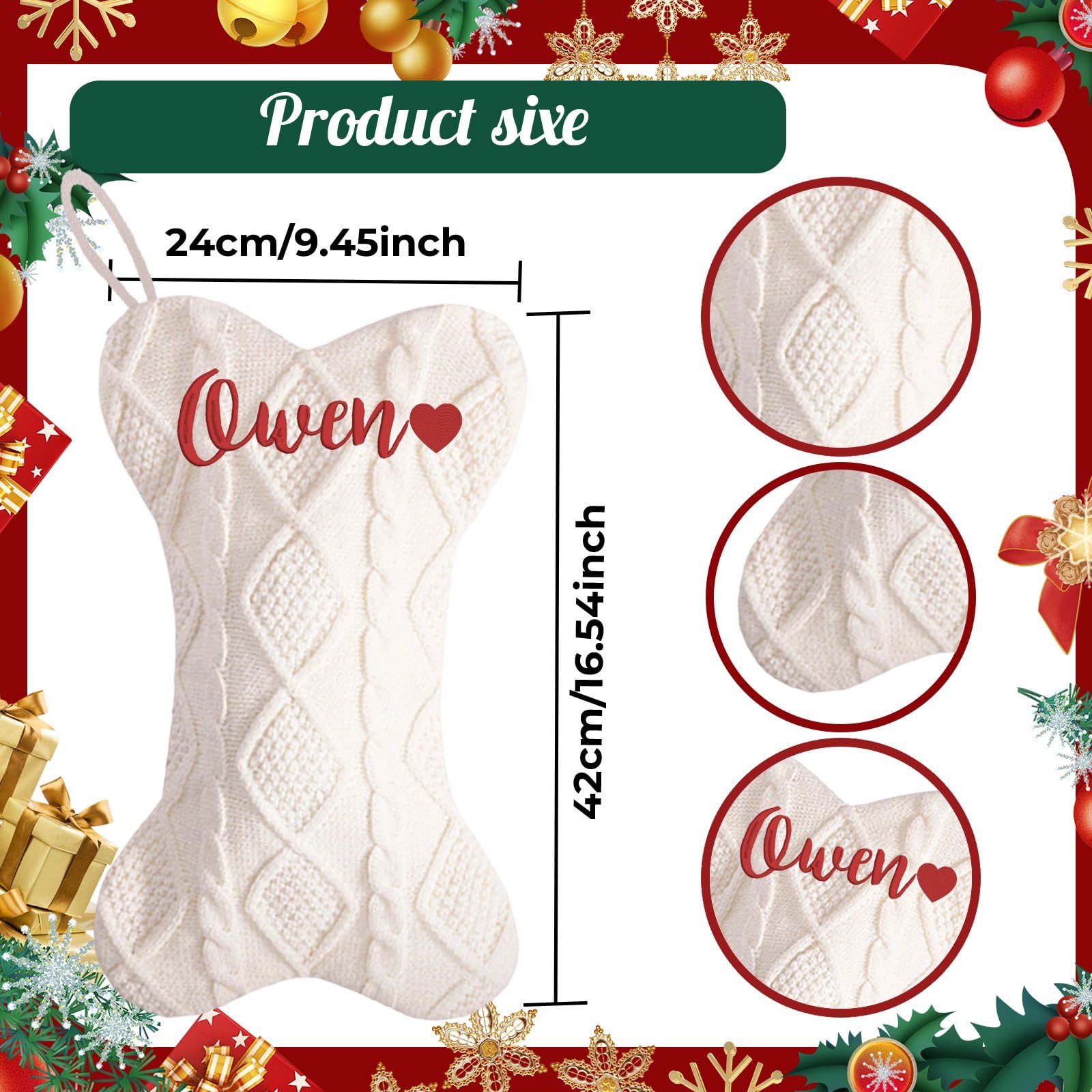 Niestandardowa duża skarpeta świąteczna dla psa 42 cm z imieniem, spersonalizowane haftowane imię, 42 cm, duża dzianinowa skarpeta bożonarodzeniowa do dekoracji świątecznych na kominek, choinka